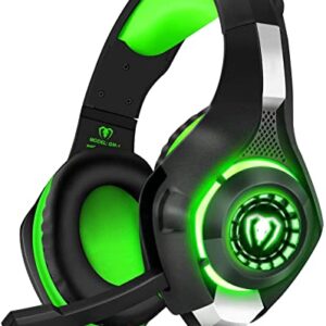 BlueFire Stereo Gaming Headset for Playstation 4 PS4 PS5, Over-Ear Headphones with Mic and LED Lights for Xbox One, PC, Laptop(Green)