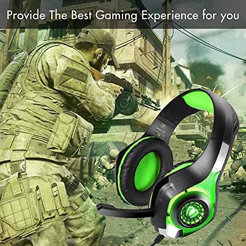 BlueFire Stereo Gaming Headset for Playstation 4 PS4 PS5, Over-Ear Headphones with Mic and LED Lights for Xbox One, PC, Laptop(Green)