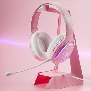 Mytrix Sakura Pink Cherry Blossoms Gaming Headset, 360° Rotation Mic, Soft Earmuff Headphone for PS4, PS5, Xbox, PC & MAC, Switch, RGB Gradient Light Effect