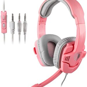SADES SA708GT Stereo Gaming Headset for Xbox One, PS4, PC, Mobile, Noise Cancelling Over Ear Headphones with Mic & Bass Surround Soft Memory Earmuffs for Laptop Nintendo Switch Games-Pink