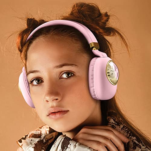 Girls Kids Headphones Wired - Pink Noise Cancelling Wireless Headphones for Kids for School - Over Ear Light Up Foldable Cat Bluetooth Gaming Headset with Microphone for iPad Kindle Tablet PC Travel