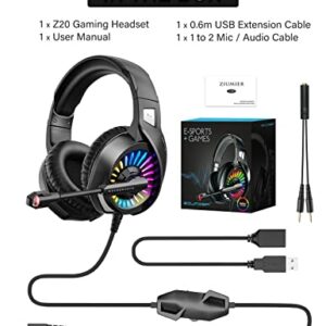 ZIUMIER Gaming Headset with Microphone, Compatible with PS4 PS5 Xbox One PC Laptop, Over-Ear Headphones with LED RGB Light, Noise Canceling Mic, 7.1 Stereo Surround Sound