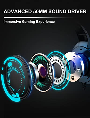 ZIUMIER Gaming Headset with Microphone, Compatible with PS4 PS5 Xbox One PC Laptop, Over-Ear Headphones with LED RGB Light, Noise Canceling Mic, 7.1 Stereo Surround Sound