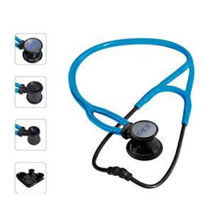 mdf procardial era cardiology lightweight dual head stethoscope with adult, pediatric, and infant-neonatal convertible chestpiece - light blue tube - black finish (mdf797xb14)