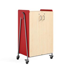 safco products 3934red whiffle typical 14, double column 12-tote 4-shelf doored rolling storage cart with magnetic dry-erase back, red, 48" h, tall