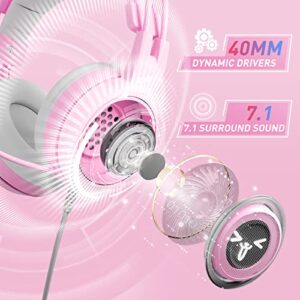 SOMIC G951pink Gaming Headset for PC, PS4, PS5, Laptop, Cat Ear Headphone USB Gaming Headphones with Mic Noise Cancelling, LED Light, 7.1 Virtual Surround Sound for Girls, Women