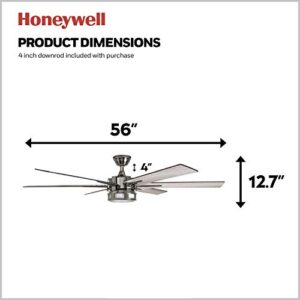 Honeywell Ceiling Fans Kaliza - 56-in Dual Mount Indoor - LED Ceiling Fan with Light - Contemporary Room Fan with Dual Finish Blades - Model 51035-01 (Gun Metal)