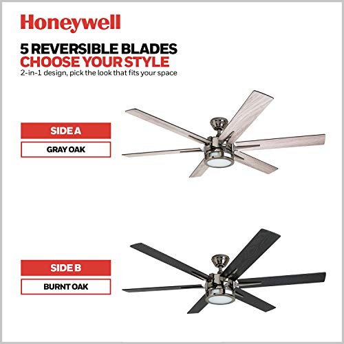 Honeywell Ceiling Fans Kaliza - 56-in Dual Mount Indoor - LED Ceiling Fan with Light - Contemporary Room Fan with Dual Finish Blades - Model 51035-01 (Gun Metal)