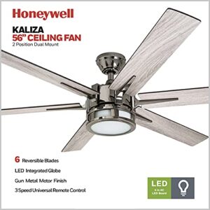 Honeywell Ceiling Fans Kaliza - 56-in Dual Mount Indoor - LED Ceiling Fan with Light - Contemporary Room Fan with Dual Finish Blades - Model 51035-01 (Gun Metal)