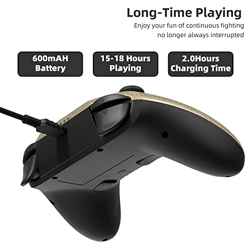 Mytrix Gold Wireless Switch Controller Compatible with Nintendo Switch/OLED/Lite Steam Deck, Pro Controller with Turbo, Motion, Vibration, Wake-Up, Headphone Jack and Dynamic Joystick RGB Lighting
