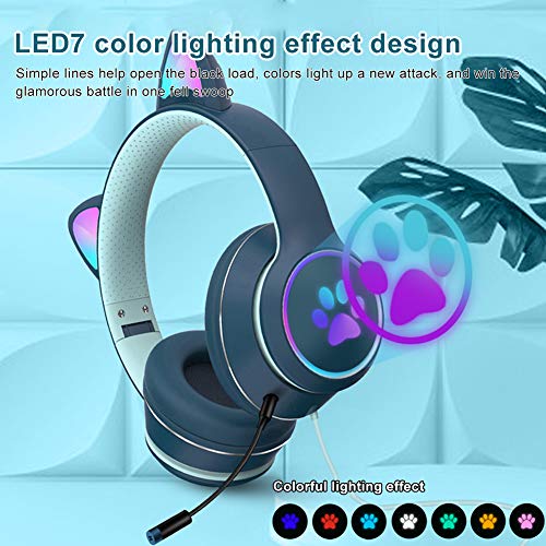 LVOERTUIG Cat Ear Headphones,Foldable and Stretchable Wireless Bluetooth Gaming Headset with RGB LED Light Wired Gaming Headset Stereo Sound,Over Ear Headphones Gift for Kids and Adult