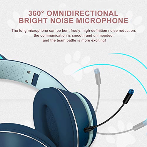 LVOERTUIG Cat Ear Headphones,Foldable and Stretchable Wireless Bluetooth Gaming Headset with RGB LED Light Wired Gaming Headset Stereo Sound,Over Ear Headphones Gift for Kids and Adult