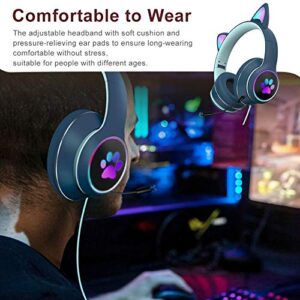 LVOERTUIG Cat Ear Headphones,Foldable and Stretchable Wireless Bluetooth Gaming Headset with RGB LED Light Wired Gaming Headset Stereo Sound,Over Ear Headphones Gift for Kids and Adult