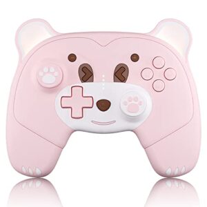mytrix pink wireless controller for nintendo switch/switch lite, cute pro controller with macro, wake-up, headphone jack, turbo, motion, vibration, ergonomic breathing light, gift for gamer girls boys