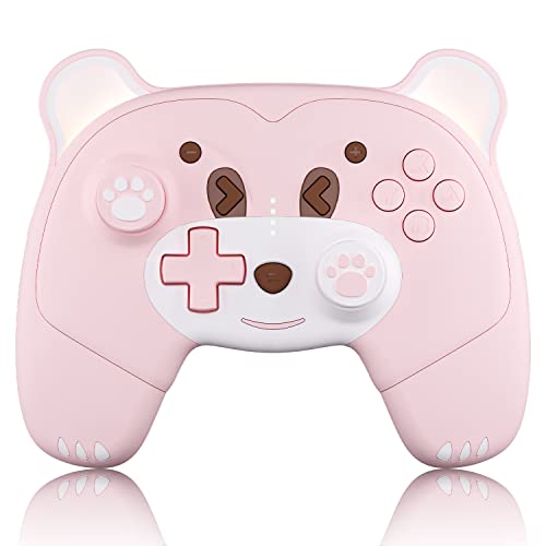 Mytrix Pink Wireless Controller for Nintendo Switch/Switch Lite, Cute Pro Controller with Macro, Wake-Up, Headphone Jack, Turbo, Motion, Vibration, Ergonomic Breathing Light, Gift for Gamer Girls Boys