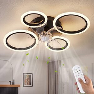 huixute 26" geometric personality ceiling fan with lights remote control, 3 colors 6 speeds bladeless ceiling fan, low profile ceiling fan with light for kitchen bedroom