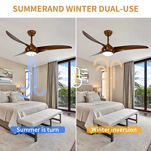 ARONKID 52 Inch Wave Design Ceiling Fan with Lights, Indoor and Outdoor Ceiling Fans with Remote,Dimmable (3000K-6000K), 3 Plywood Blades,Reversible,Walnut