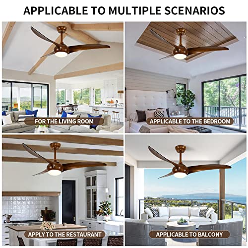 ARONKID 52 Inch Wave Design Ceiling Fan with Lights, Indoor and Outdoor Ceiling Fans with Remote,Dimmable (3000K-6000K), 3 Plywood Blades,Reversible,Walnut