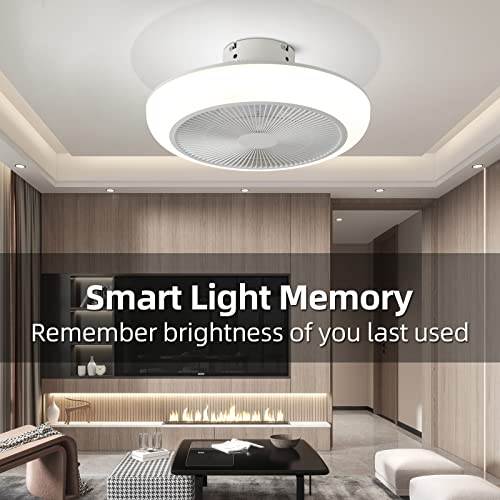 Ceiling Fan with Lights Remote Control 18" Modern Bladeless Ceiling Fan 72W Low Profile Flush Mount Ceiling Fan Light Kits Smart LED Dimmable Enclosed Ceiling Fan for Bedroom Kitchen Living Room