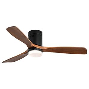 sofucor 52 inch low profile ceiling fan with lights 3 wood fan blade noiseless reversible dc motor remote control flush mount ceiling fan with light for farmhouse modern style contemporary decor