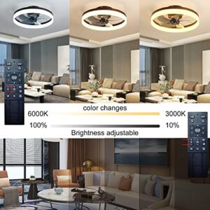 TGHSOJH Low Profile Ceiling Fan with Light - Modern Flush Mount Enclosed Ceiling Fan 20" LED Dimmable Bladeless Ceiling Fans with Remote Control,Smart 3 Light Color and 6 speeds(Black)