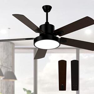 obabala ceiling fan with light, indoor and outdoor ceiling fans with lights and remote, 52" modern ceiling fan reversible dc motor-matte black,patios/farmhouse