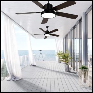 Obabala Ceiling Fan with Light, Indoor and Outdoor Ceiling Fans with Lights and Remote, 52" Modern Ceiling Fan Reversible DC Motor-Matte Black,Patios/Farmhouse