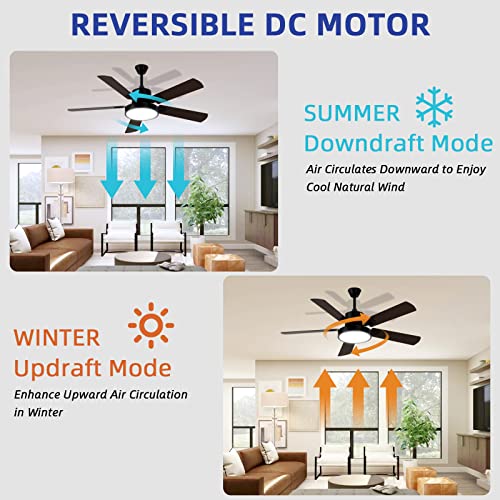 Obabala Ceiling Fan with Light, Indoor and Outdoor Ceiling Fans with Lights and Remote, 52" Modern Ceiling Fan Reversible DC Motor-Matte Black,Patios/Farmhouse