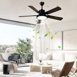 Obabala Ceiling Fan with Light, Indoor and Outdoor Ceiling Fans with Lights and Remote, 52" Modern Ceiling Fan Reversible DC Motor-Matte Black,Patios/Farmhouse