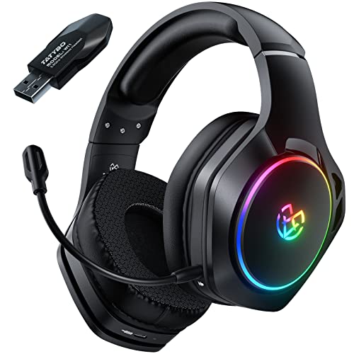 Tatybo 5.8GHz Wireless Gaming Headset with Detachable Mic for PC PS4 PS5 Mac Switch, Bluetooth 5.2 Gaming Headphones, 7.1 Surround Sound