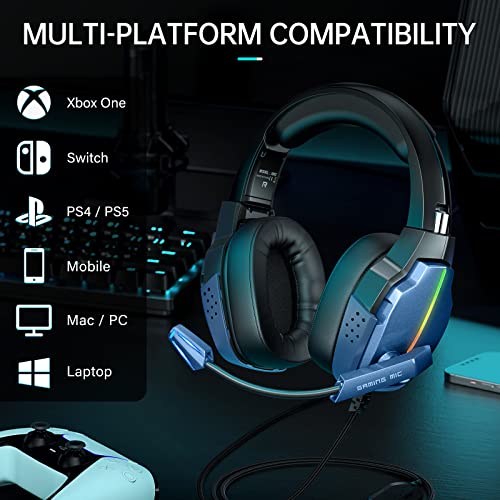 Tatybo Gaming Headset for PS4 PS5 Xbox One PC Switch Mobile with Noise Canceling Mic, Gaming Headphones with Deep Bass Stereo Sound