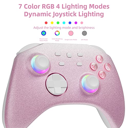 Gradient Pink Wireless Switch Controller Compatible with Nintendo Switch/OLED/Lite Steam Deck, Mytrix Pro Controller with Turbo, Motion, Vibration, Wake-Up, Headphone Jack and Dynamic Joystick RGB Lighting