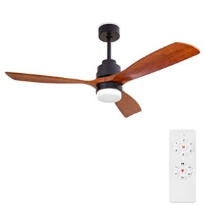 52'' ceiling fans with lights remote control, wood 3 blade ceiling fan with quiet reversible dc motor/sleep timer/6 speeds, for outdoor indoor bedroom patios farmhouse living room…