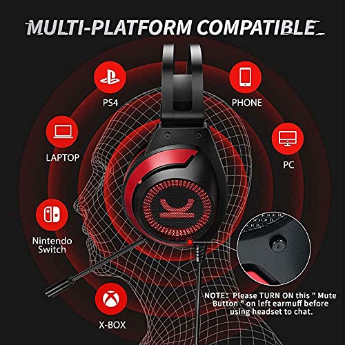 E-YEEGER Gaming Headset PS4 Headset with 7.1 Surround Sound Stereo Xbox One Headset, Gaming Headphones with Noise Canceling Mic & Memory Foam Ear Pads for PC/PS4/PS5/Xbox one/Nintendo Switch Red