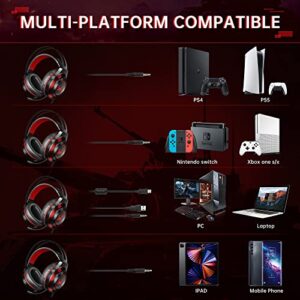 E-YEEGER Gaming Headset PS4 Headset with 7.1 Surround Sound Stereo Xbox One Headset, Gaming Headphones with Noise Canceling Mic & Memory Foam Ear Pads for PC/PS4/PS5/Xbox one/Nintendo Switch Red