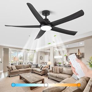 yzeenm outdoor ceiling fan with light, 60 inch black ceiling fan with remote, modern dimmable led ceiling fan light with 5 abs blades, farmhouse reversible dc motor ceiling fans for patios bedrooms