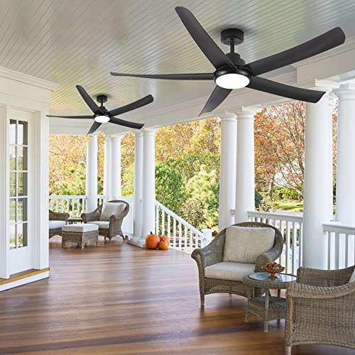 YZEENM Outdoor Ceiling Fan with Light, 60 Inch Black Ceiling Fan with Remote, Modern Dimmable LED Ceiling Fan Light with 5 ABS Blades, Farmhouse Reversible DC Motor Ceiling Fans for Patios Bedrooms