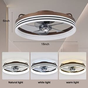 Letmarey Flush Mount Low Profile Ceiling Fans with Lights and Remote Control, 18" Modern Ceiling Fan Light 5 Blades 6 Speed Reversible LED Dimmable, for Indoor Installation. (Coffee)