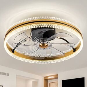 ekiznsn low profile flush mount ceiling fan for bedroom, 20'' bladeless ceiling fans with lights, gold