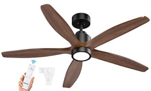 ensenior 52” ceiling fan with light remote control, 5cct selectable, dimmable, 1000 lumens, 15w led, 5 wood blades and reversible dc motor, for bedroom and living room, black, (338)
