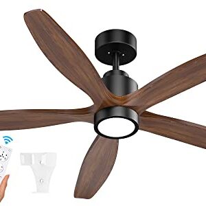Ensenior 52” Ceiling Fan with Light Remote Control, 5CCT selectable, Dimmable, 1000 Lumens, 15W LED, 5 Wood Blades and Reversible DC Motor, for Bedroom and Living Room, Black, (338)