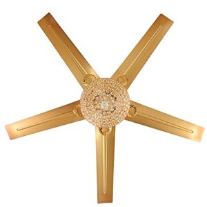 52 Inch Modern Luxurious Crystal Fan Chandelier Reversible Silent Ceiling Fan Light Three Wind Speed Adjustable with Remote Control 5 Blades Decorative Fan Light Fixture Bedroom Living Room(Gold）