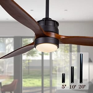 ekiznsn 3 blade wood ceiling fans with lights, 50'' outdoor indoor ceiling fan for bedroom/farmhouse/patios, 3 downrod included