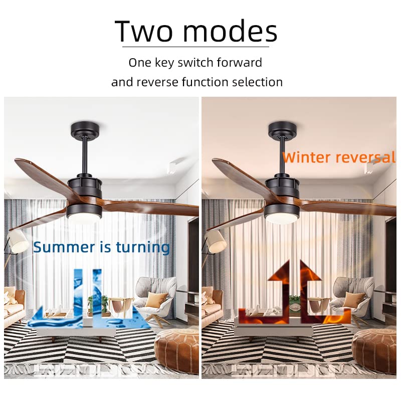 EKIZNSN 3 Blade Wood Ceiling Fans with Lights, 50'' Outdoor Indoor Ceiling Fan for Bedroom/Farmhouse/Patios, 3 Downrod Included