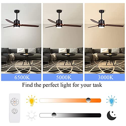 EKIZNSN 3 Blade Wood Ceiling Fans with Lights, 50'' Outdoor Indoor Ceiling Fan for Bedroom/Farmhouse/Patios, 3 Downrod Included