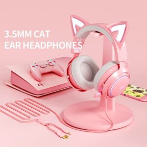 SOMIC GS510 Gaming Headset, Cat Ear Headset PC Gaming Headphones with Retractable Mic Noise Cancelling, Stereo Sound, DIY Face Covers for PC, PS4, PS5, Xbox One (Only White LED Light)