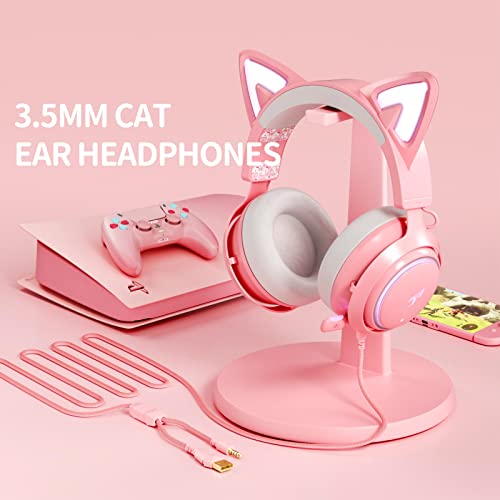 SOMIC GS510 Gaming Headset, Cat Ear Headset PC Gaming Headphones with Retractable Mic Noise Cancelling, Stereo Sound, DIY Face Covers for PC, PS4, PS5, Xbox One (Only White LED Light)