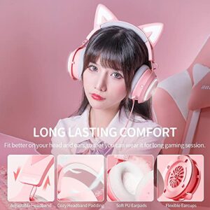 SOMIC GS510 Gaming Headset, Cat Ear Headset PC Gaming Headphones with Retractable Mic Noise Cancelling, Stereo Sound, DIY Face Covers for PC, PS4, PS5, Xbox One (Only White LED Light)