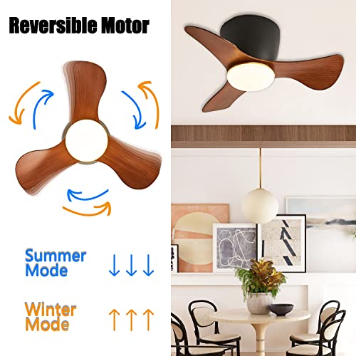 GESUM Ceiling Fan with Lights Remote Control, 22 lnch Small Ceiling Fan with Light 3 Reversible Blades, Low Profile Ceiling Fan for Kitchen Bedroom Dining room, 3 Colors, 6 Speeds, Black…