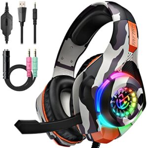gaming headset for ps4 ps5 pc, over ear xbox one switch headphones with surround sound, noise cancelling mic